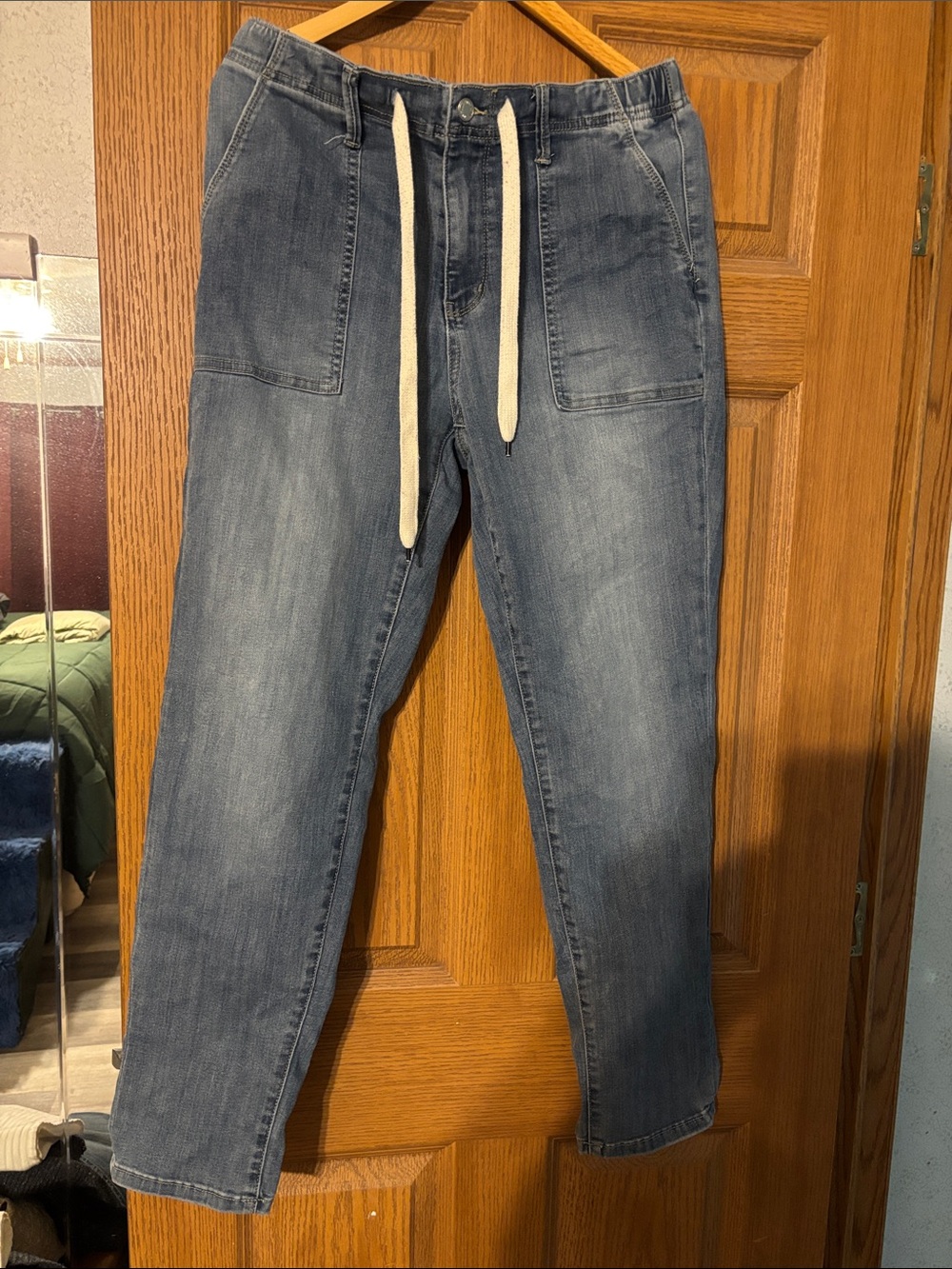 Judy Blue Light Blue 9/29 High-Rise Denim drawstring Waistband EUC see pics